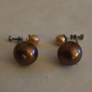 Vintage Bronze and Pink Pearl Earrings.